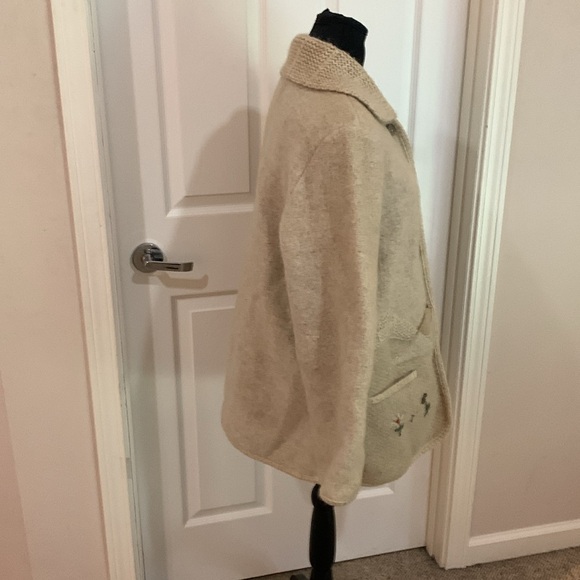 Vtg Giesswein Oatmeal beige button down wool sweater jacket home garden sz M - Picture 6 of 8